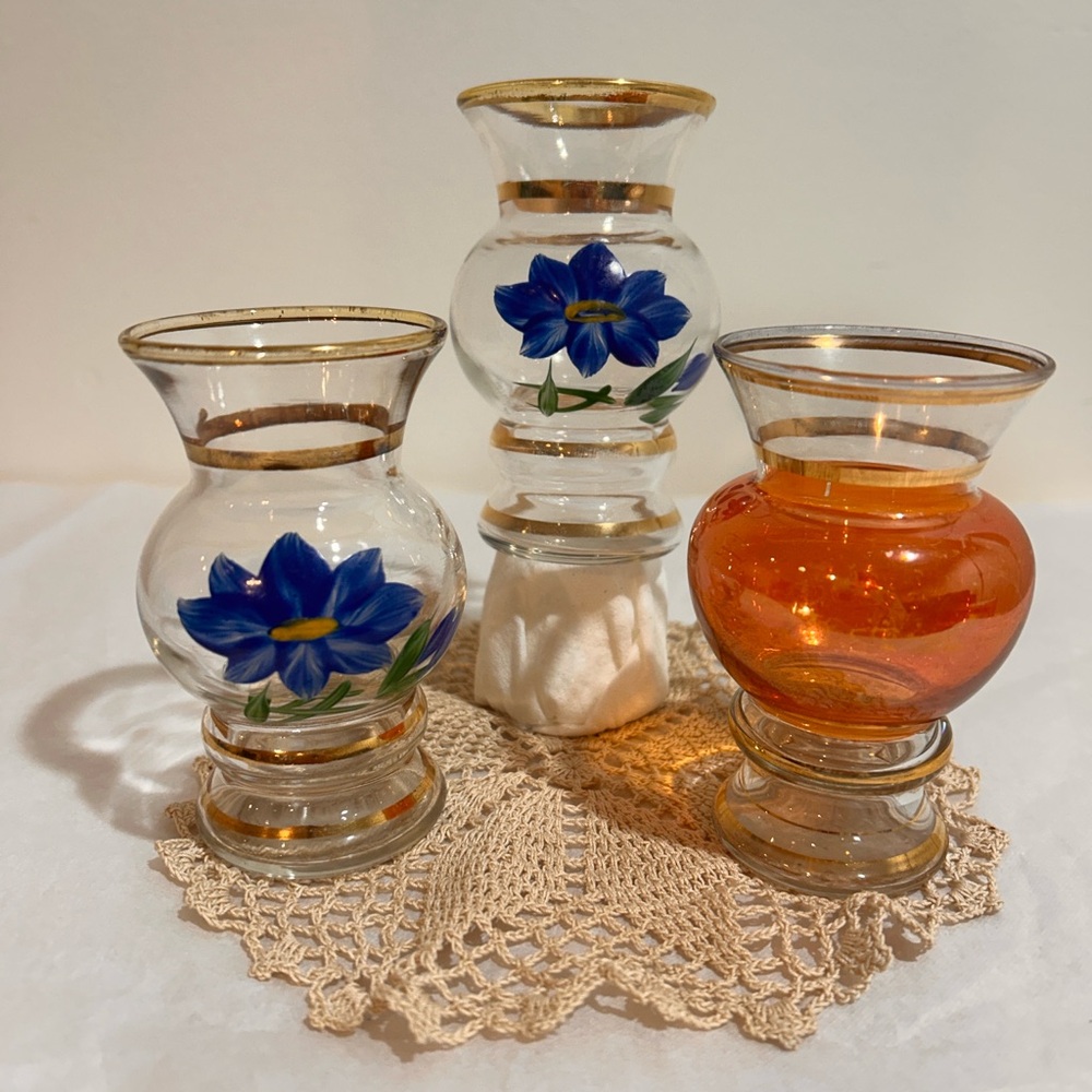 Set 3 Vtg Bartlett Collins Bud Vases Flower Vase Handpainted Floral & Gold Trim